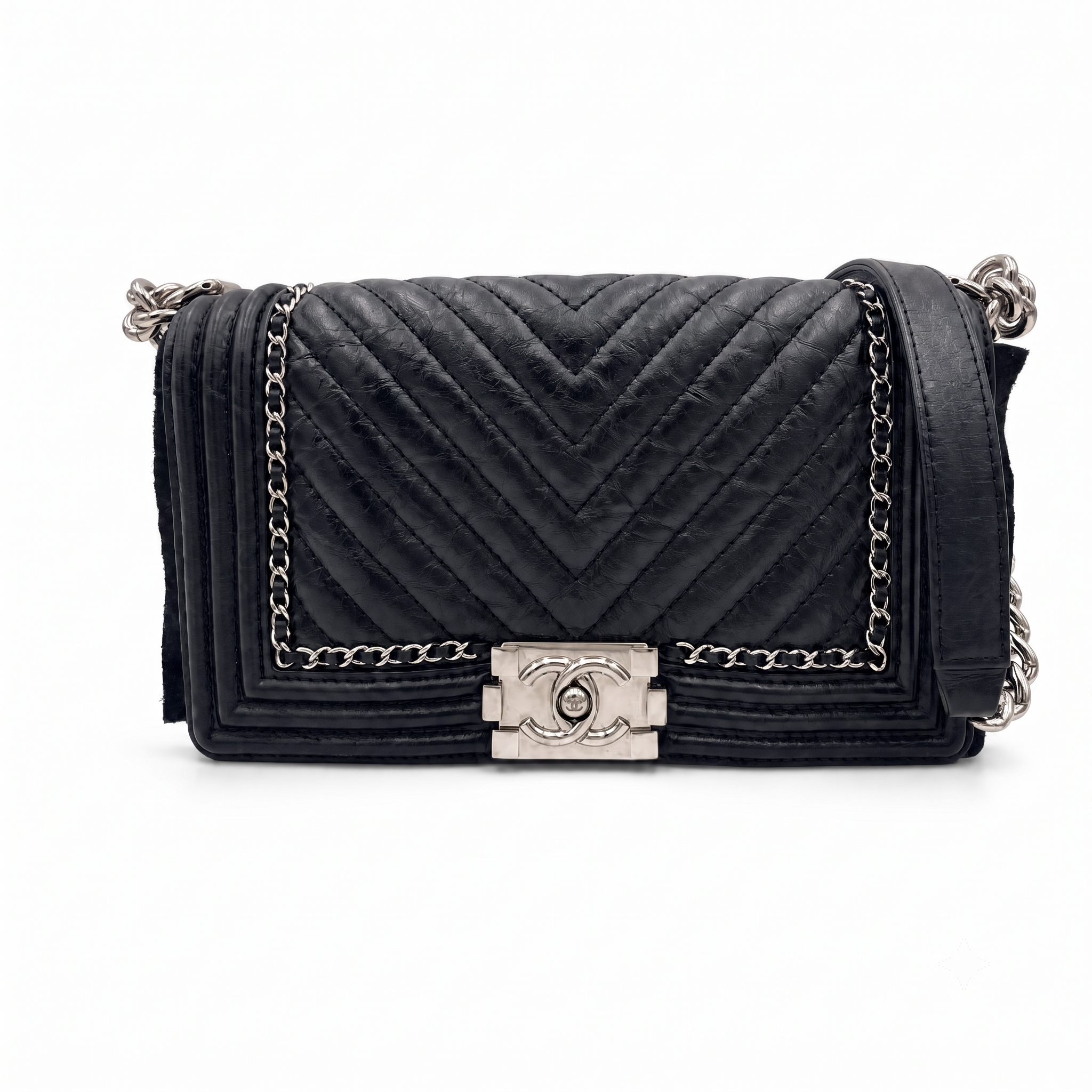 CHANEL ボーイシャネル　Vステッチ シェブロン ショルダーバッグ  A67086